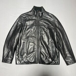 Marc‎ New York Mens Black Leather Full Zip Stand-Up Collar Biker Jacket Size M